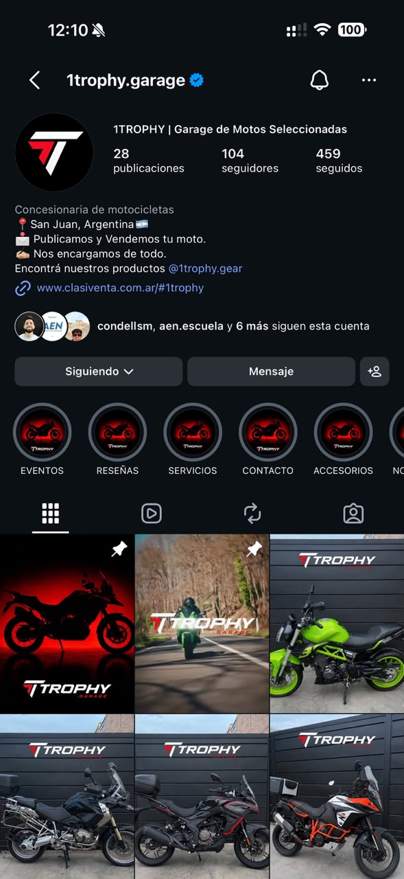 Captura del perfil de Instagram de 1TROPHY.GARAGE